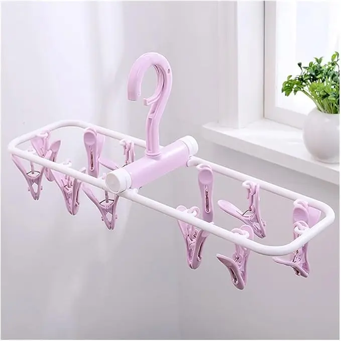 Picture of 12 Clip Folding Drying Rack Multi-Functional Underwear Socks Clip Plastic Rack Clothes Hanger - Multicolor