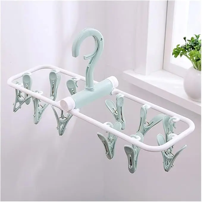 Picture of 12 Clip Folding Drying Rack Multi-Functional Underwear Socks Clip Plastic Rack Clothes Hanger - Multicolor