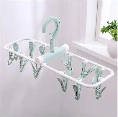 Picture of 12 Clip Folding Drying Rack Multi-Functional Underwear Socks Clip Plastic Rack Clothes Hanger - Multicolor
