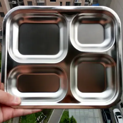 Picture of 1 Pcs Compartment Stainless Steel Cafeteria Tray - Silver
