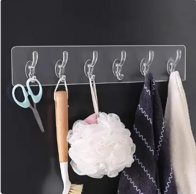 Picture of 6 In 1 Self Adhesive Wall Hooks Waterproof Transparent Adhesive Hooks for Wall Hook - White