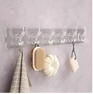 Picture of 6 In 1 Self Adhesive Wall Hooks Waterproof Transparent Adhesive Hooks for Wall Hook - White