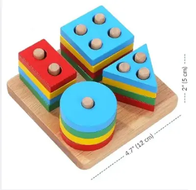 Picture of Wooden Stacking Toys & Shape Sorting Board - Geometric Shape Stacker