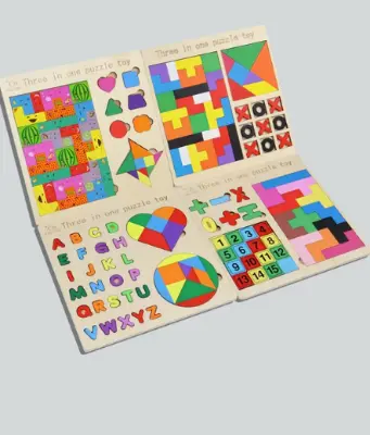 Picture of Kids Puzzle- 3 In 1 Montessori Wooden Puzzles-Colour Cognitive Sorting Mathematical Calculation Intelligence Puzzle Jigsaw Board For Kids
