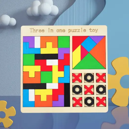 Picture of Kids Puzzle- 3 In 1 Montessori Wooden Puzzles-Colour Cognitive Sorting Mathematical Calculation Intelligence Puzzle Jigsaw Board For Kids