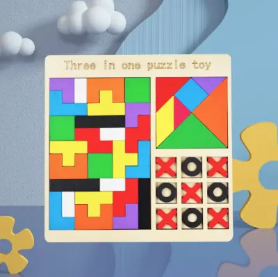 Picture of Kids Puzzle- 3 In 1 Montessori Wooden Puzzles-Colour Cognitive Sorting Mathematical Calculation Intelligence Puzzle Jigsaw Board For Kids