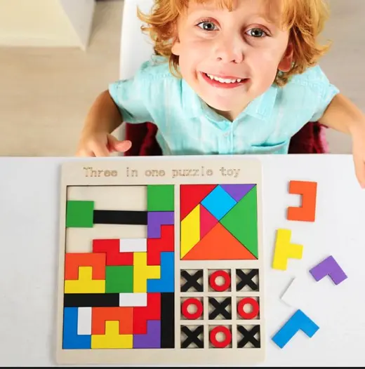 Picture of Kids Puzzle- 3 In 1 Montessori Wooden Puzzles-Colour Cognitive Sorting Mathematical Calculation Intelligence Puzzle Jigsaw Board For Kids
