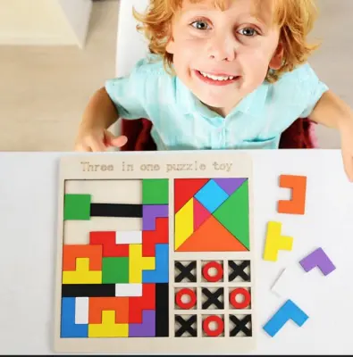 Picture of Kids Puzzle- 3 In 1 Montessori Wooden Puzzles-Colour Cognitive Sorting Mathematical Calculation Intelligence Puzzle Jigsaw Board For Kids