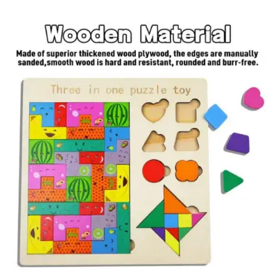 Picture of Kids Puzzle- 3 In 1 Montessori Wooden Puzzles-Colour Cognitive Sorting Mathematical Calculation Intelligence Puzzle Jigsaw Board For Kids