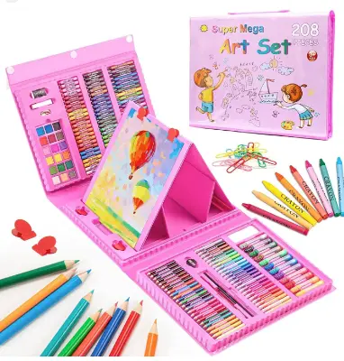 Picture of 208 Pcs Drawing Art Set Painting Drawing Supplies 208 Pcs For Kids-High Quality - Pink
