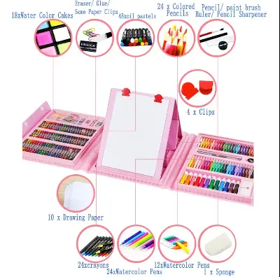 Picture of 208 Pcs Drawing Art Set Painting Drawing Supplies 208 Pcs For Kids-High Quality - Pink