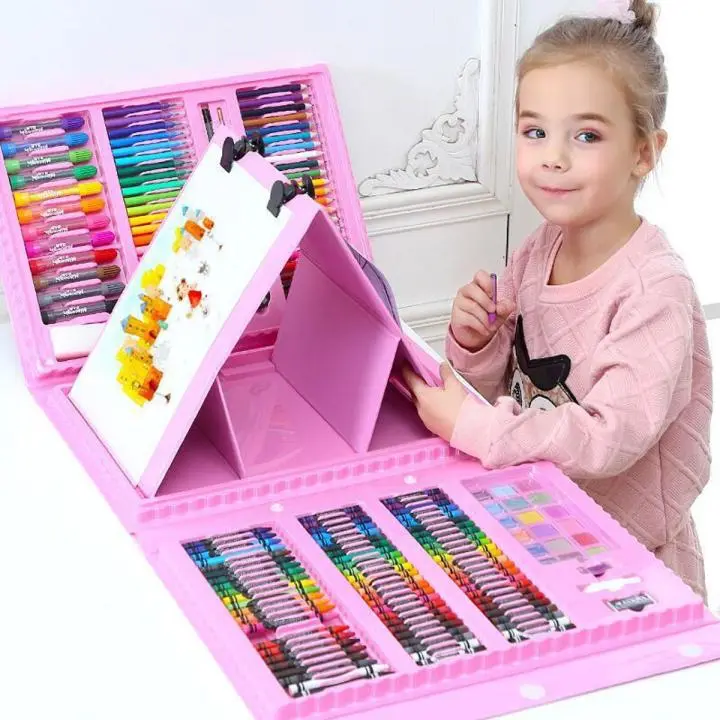 Picture of 208 Pcs Drawing Art Set Painting Drawing Supplies 208 Pcs For Kids-High Quality - Pink