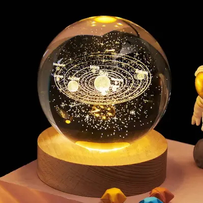 Picture of Elegant Solar System Crystal LED Table Lamp with Wooden Base