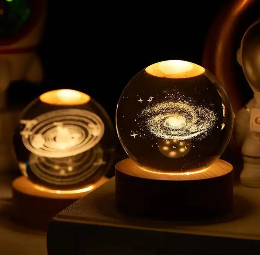 Picture of Elegant Solar System Crystal LED Table Lamp with Wooden Base