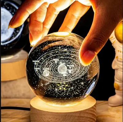 Picture of Elegant Solar System Crystal LED Table Lamp with Wooden Base