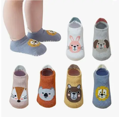 Picture of 6 Pairs of Kid's Non-Slip Socks Animal Element pattren Winter Baby Cartoon Trendyy Boat Socks - Multicolor
