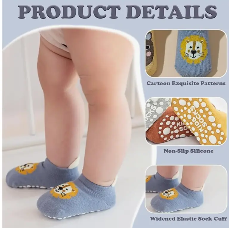 Picture of 6 Pairs of Kid's Non-Slip Socks Animal Element pattren Winter Baby Cartoon Trendyy Boat Socks - Multicolor