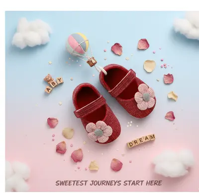 Picture of Cute girls Cotton Yarn Flower Button 10-13 Months Casual Dress Party Toddler Baby Girl Shoes