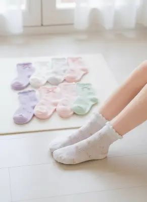 Picture of 5 pairs Children's Socks Thin Mesh, School socks, Princess bow