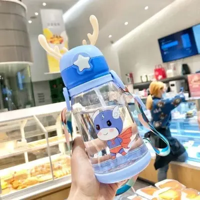 Picture of Cute Cartoon Kids Water Bottle with Straw | Leak Proof | Portable | BPA Free