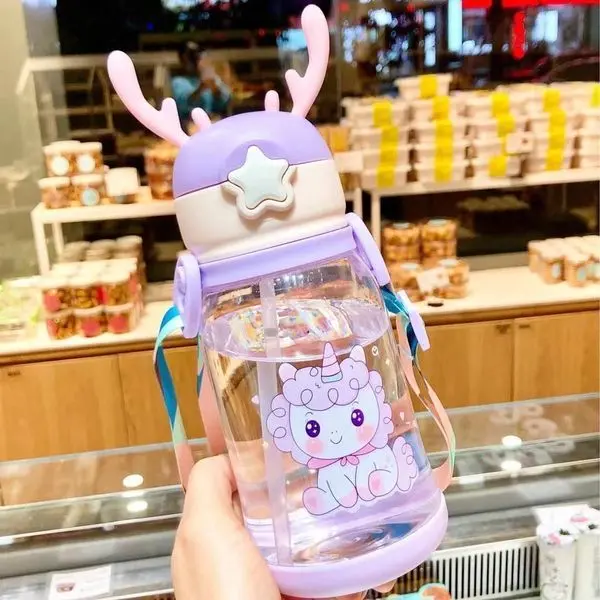 Picture of Cute Cartoon Kids Water Bottle with Straw | Leak Proof | Portable | BPA Free