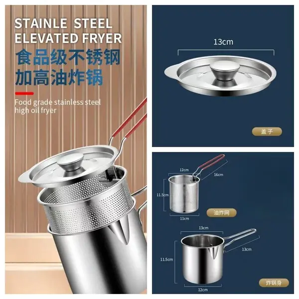 Picture of 2 in 1 deep frying pot for Kitchenware - Deep Fryer, Portable Stock Pot | Multipurpose Cooking Pot, Multifunctional Frying Pan with Strainer Basket, Deep Fryer Set, Drip Drainer - 304 steel