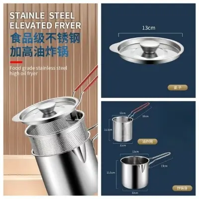 Picture of 2 in 1 deep frying pot for Kitchenware - Deep Fryer, Portable Stock Pot | Multipurpose Cooking Pot, Multifunctional Frying Pan with Strainer Basket, Deep Fryer Set, Drip Drainer - 304 steel
