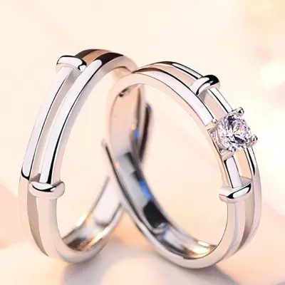 Picture of Zircon Royal Diamond Cut Adjustable Couple Rings For Men Women For Valentines Gift - Adjustable