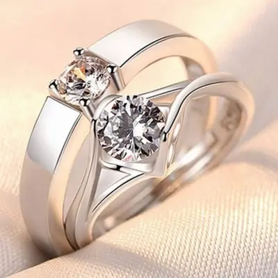 Picture of Zircon Royal Diamond Cut Adjustable Couple Rings For Men Women For Valentines Gift - Adjustable