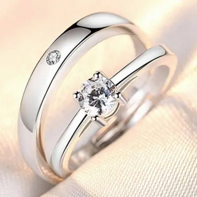 Picture of Zircon Royal Diamond Cut Adjustable Couple Rings For Men Women For Valentines Gift - Adjustable