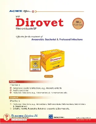 Picture of Dirovet WSP (10×10gm)=1BOX Metronidazole BP 300 mg Bird Medicin