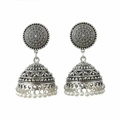 Picture of Antique silver metal Jhumka  Ear Ring For Women - Multi