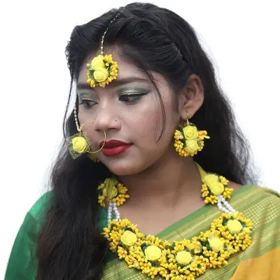 Picture of Artificial Flower Gorgeous Bridal Set-3 Piece set - Multicolor