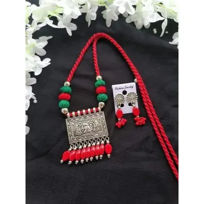 Picture of Jaypuri Traditional Antique Oxidised Choker Necklace Jewellery Set - Multicolor