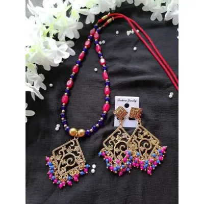 Picture of Jaypuri Traditional Antique Oxidised Choker Necklace Jewellery Set - Multicolor