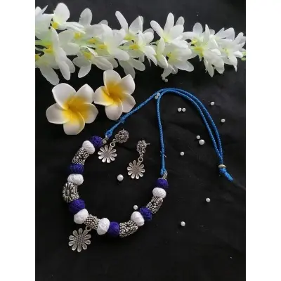 Picture of Jaypuri Traditional Antique Oxidised Choker Necklace Jewellery Set - Multicolor