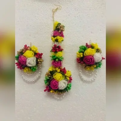 Picture of Artificial Flower Gorgeous Bridal Set-3 Piece set - Multicolor