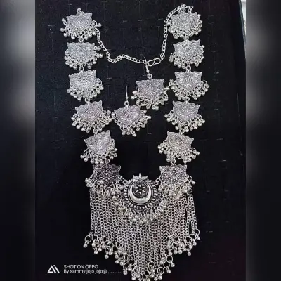 Picture of Gorgeous Party Wear Antique Silver locket Pendant Necklace / Chain Necklace / Choker Necklace for Women / Jewelry set for women Necklace - Multicolor