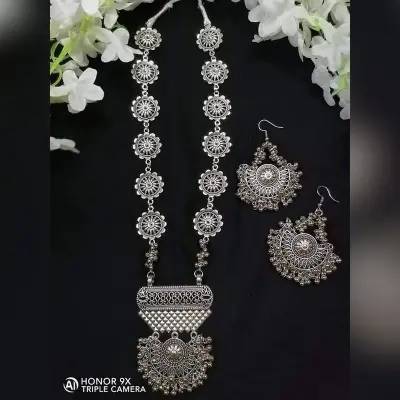 Picture of Gorgeous Party Wear Antique Silver locket Pendant Necklace / Chain Necklace / Choker Necklace for Women / Jewelry set for women Necklace - Multicolor