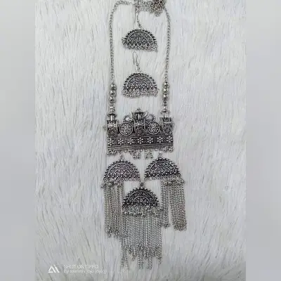 Picture of Gorgeous Party Wear Antique Silver locket Pendant Necklace / Chain Necklace / Choker Necklace for Women / Jewelry set for women Necklace