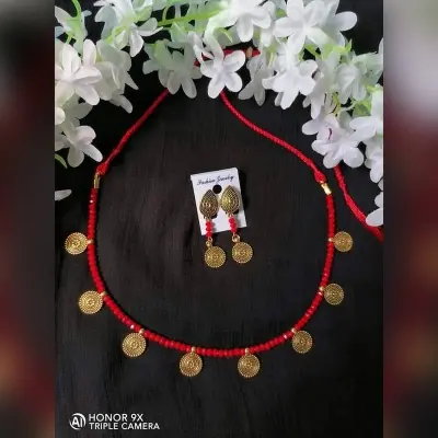 Picture of Gorgeous Party Wear Antique Silver locket Pendant Necklace / Chain Necklace / Choker Necklace for Women / Jewelry set for women Necklace - Multicolor