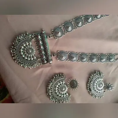 Picture of Gorgeous Party Wear Antique Silver locket Pendant Necklace / Chain Necklace / Choker Necklace for Women / Jewelry set for women Necklace - Multicolor