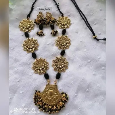 Picture of Gorgeous Party Wear Antique Silver locket Pendant Necklace / Chain Necklace / Choker Necklace for Women / Jewelry set for women Necklace - Multicolor