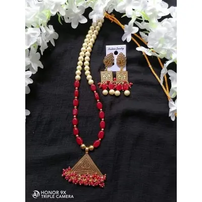 Picture of Gorgeous Party Wear Antique Silver locket Pendant Necklace / Chain Necklace / Choker Necklace for Women / Jewelry set for women Necklace - Multicolor