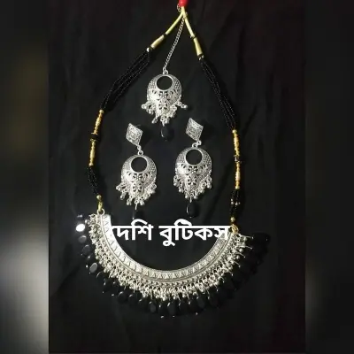 Picture of Gorgeous Party Wear Antique Silver locket Pendant Necklace / Chain Necklace / Choker Necklace for Women / Jewelry set for women Necklace - Multicolor