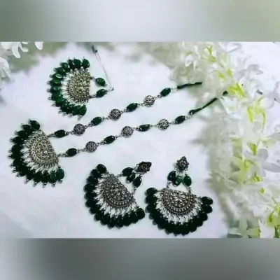 Picture of Gorgeous Party Wear Antique Silver locket Pendant Necklace / Chain Necklace / Choker Necklace for Women / Jewelry set for women Necklace - Multicolor