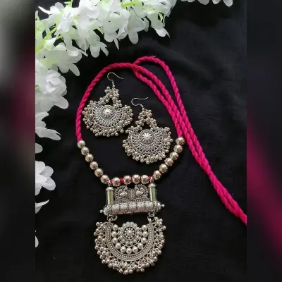 Picture of Gorgeous Party Wear Antique Silver locket Pendant Necklace / Chain Necklace / Choker Necklace for Women / Jewelry set for women Necklace - Multicolor