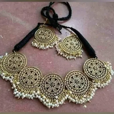 Picture of Gorgeous Party Wear Antique Silver locket Pendant Necklace / Chain Necklace / Choker Necklace for Women / Jewelry set for women Necklace - Multicolor