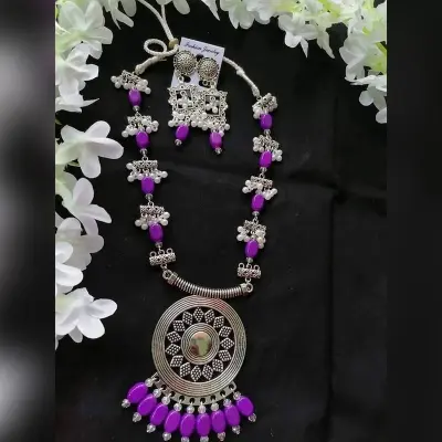 Picture of Gorgeous Party Wear Antique Silver locket Pendant Necklace / Chain Necklace / Choker Necklace for Women / Jewelry set for women Necklace