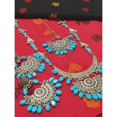 Picture of Gorgeous Party Wear Antique Silver locket Pendant Necklace / Chain Necklace / Choker Necklace for Women / Jewelry set for women Necklace - Multicolor